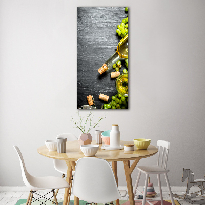 Cuadro de cristal moderno efecto brillo vertical Uvas y vino