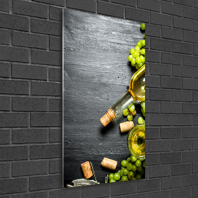 Cuadro de cristal moderno efecto brillo vertical Uvas y vino