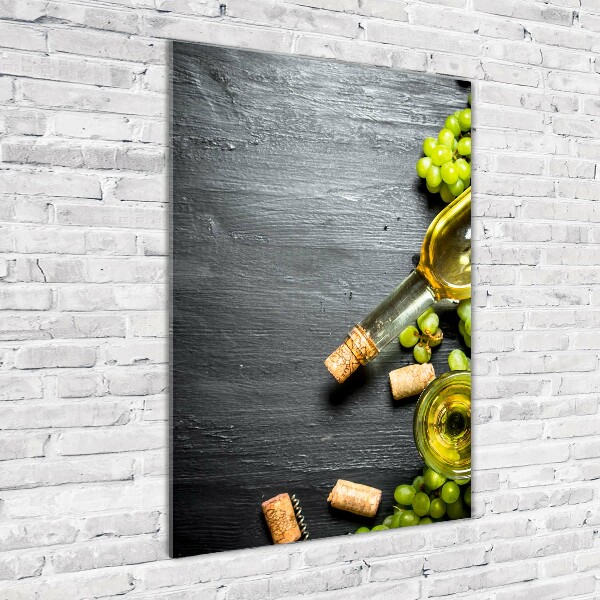 Cuadro de cristal moderno efecto brillo vertical Uvas y vino