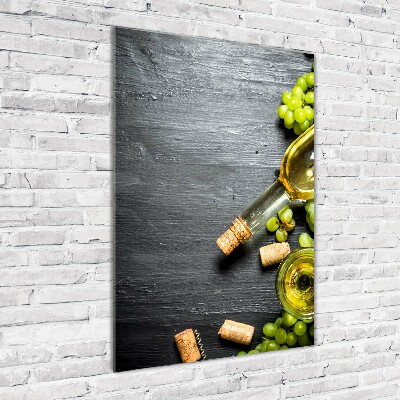 Cuadro de cristal moderno efecto brillo vertical Uvas y vino
