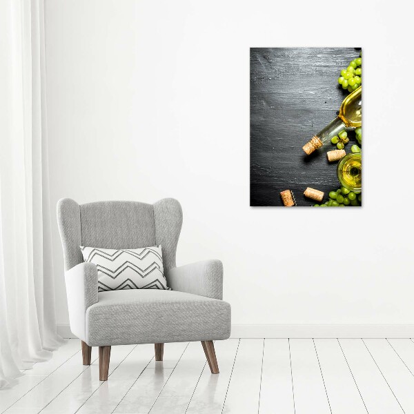 Cuadro de cristal moderno efecto brillo vertical Uvas y vino