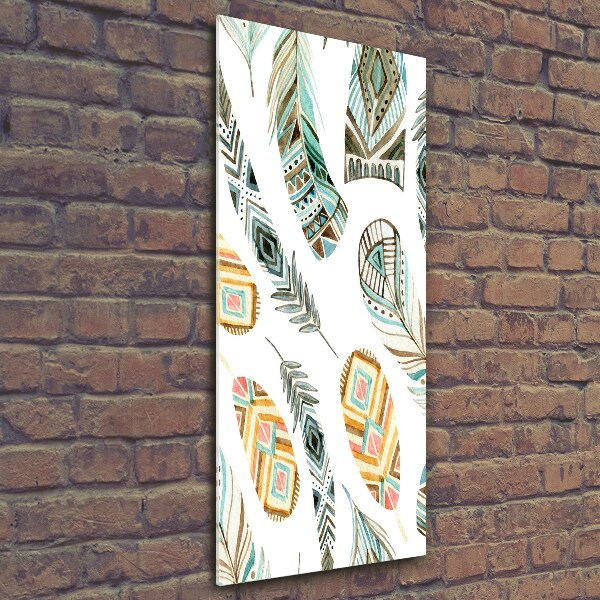 Fotocuadro de cristal elegante para hogar vertical Plumas étnicas