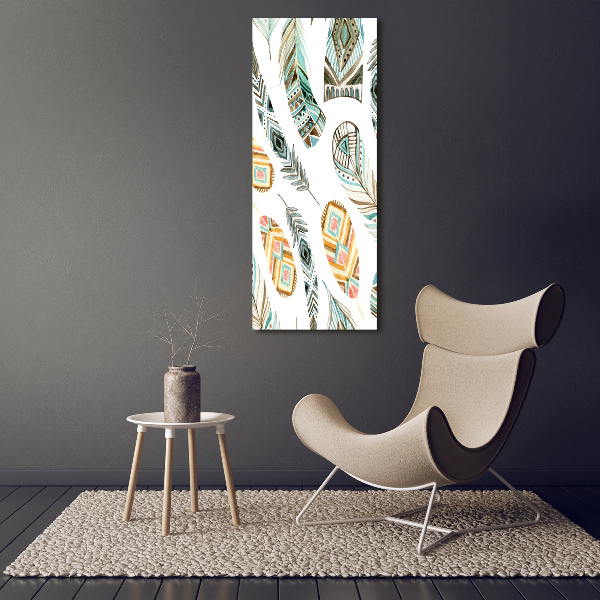 Fotocuadro de cristal elegante para hogar vertical Plumas étnicas