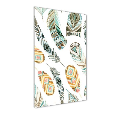 Fotocuadro de cristal elegante para hogar vertical Plumas étnicas