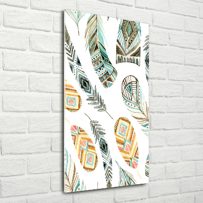 Fotocuadro de cristal elegante para hogar vertical Plumas étnicas