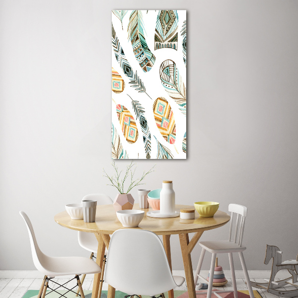 Fotocuadro de cristal elegante para hogar vertical Plumas étnicas