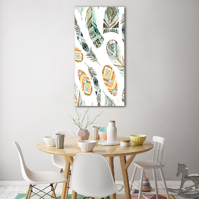 Fotocuadro de cristal elegante para hogar vertical Plumas étnicas
