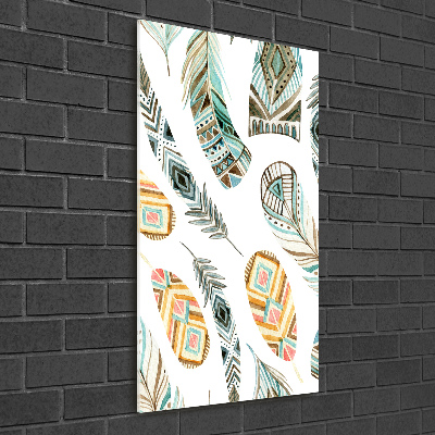 Fotocuadro de cristal elegante para hogar vertical Plumas étnicas