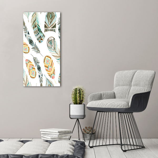 Fotocuadro de cristal elegante para hogar vertical Plumas étnicas