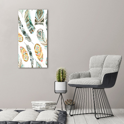 Fotocuadro de cristal elegante para hogar vertical Plumas étnicas