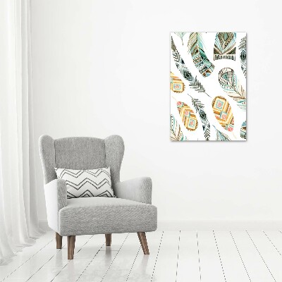 Fotocuadro de cristal elegante para hogar vertical Plumas étnicas