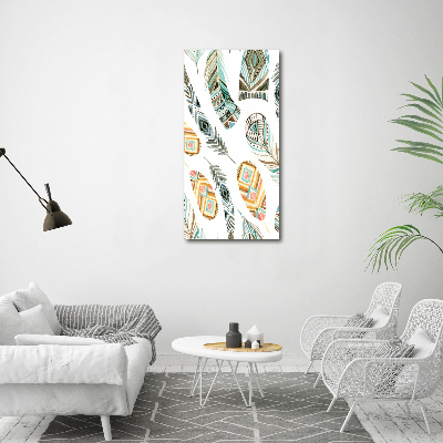 Fotocuadro de cristal elegante para hogar vertical Plumas étnicas