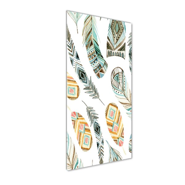 Fotocuadro de cristal elegante para hogar vertical Plumas étnicas