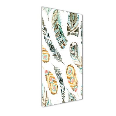 Fotocuadro de cristal elegante para hogar vertical Plumas étnicas