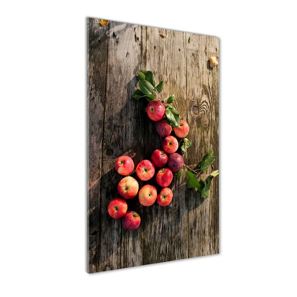 Cuadro decorativo en cristal con canto pulido vertical Manzanas en la mesa