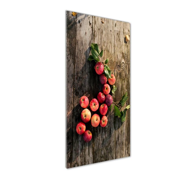 Cuadro decorativo en cristal con canto pulido vertical Manzanas en la mesa
