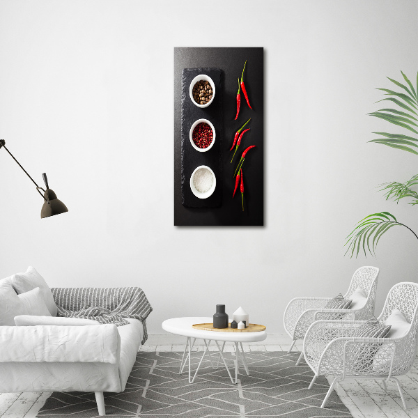 Cuadro de vidrio templado 4mm para pared vertical Especias y pimientos