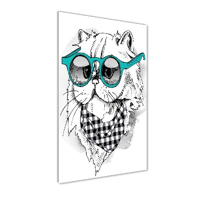 Cuadro decorativo en cristal con canto pulido vertical Gato con gafas