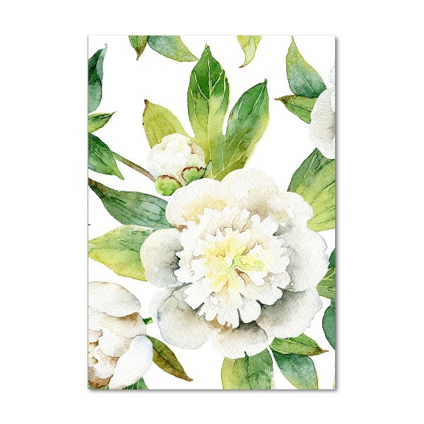 Cuadro decorativo en cristal con canto pulido vertical Peonías