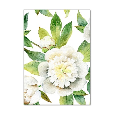 Cuadro decorativo en cristal con canto pulido vertical Peonías