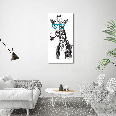 Fotocuadro de cristal elegante para hogar vertical Jirafas con gafas