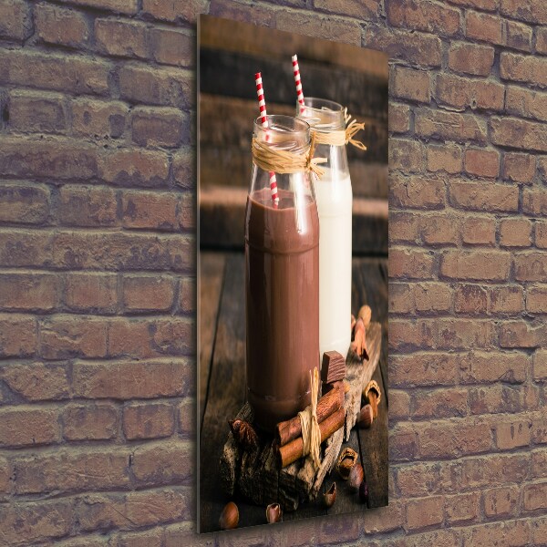 Cuadro de cristal moderno efecto brillo vertical Batidos de leche
