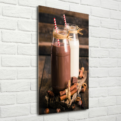 Cuadro de cristal moderno efecto brillo vertical Batidos de leche