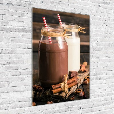 Cuadro de cristal moderno efecto brillo vertical Batidos de leche