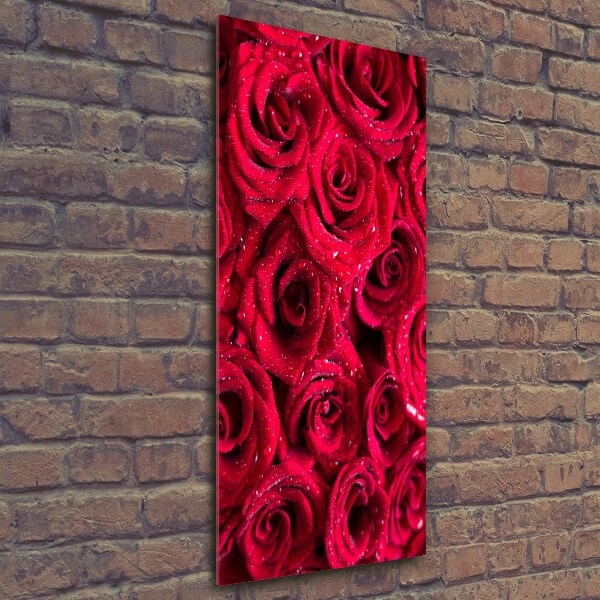 Cuadro decorativo en cristal con canto pulido vertical rosas rojas