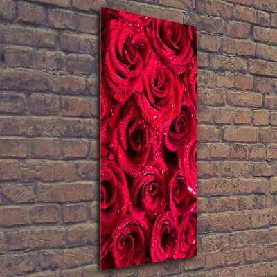 Cuadro decorativo en cristal con canto pulido vertical rosas rojas
