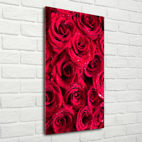 Cuadro decorativo en cristal con canto pulido vertical rosas rojas