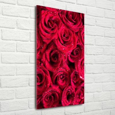 Cuadro decorativo en cristal con canto pulido vertical rosas rojas