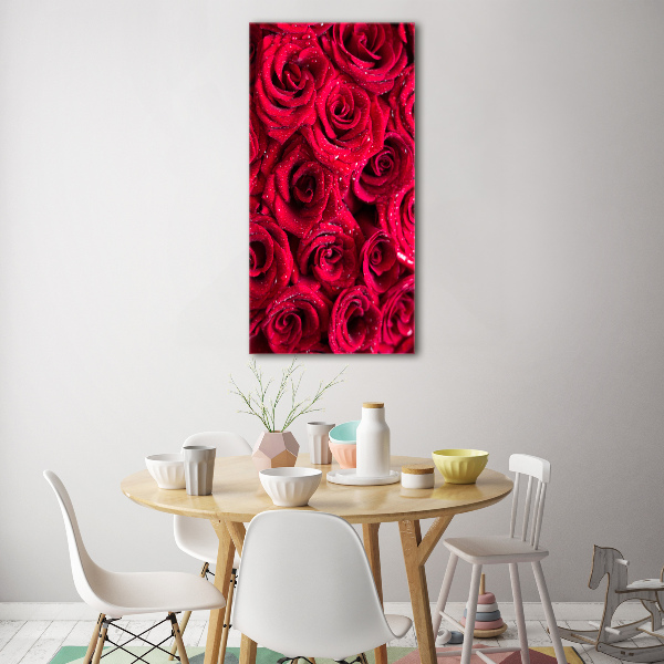 Cuadro decorativo en cristal con canto pulido vertical rosas rojas