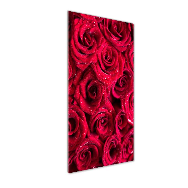 Cuadro decorativo en cristal con canto pulido vertical rosas rojas