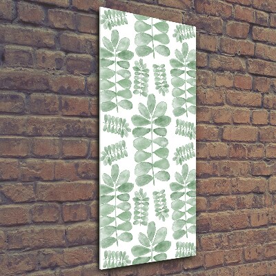 Cuadro de cristal moderno efecto brillo vertical hojas de eucalipto