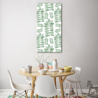 Cuadro de cristal moderno efecto brillo vertical hojas de eucalipto