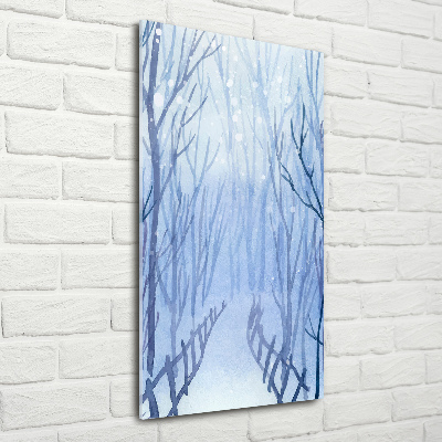 Cuadro decorativo en cristal con canto pulido vertical Bosque en invierno