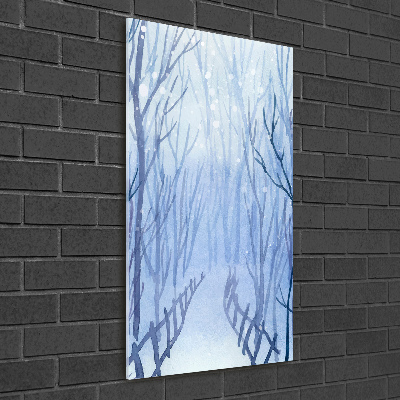 Cuadro decorativo en cristal con canto pulido vertical Bosque en invierno
