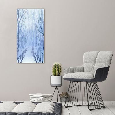 Cuadro decorativo en cristal con canto pulido vertical Bosque en invierno