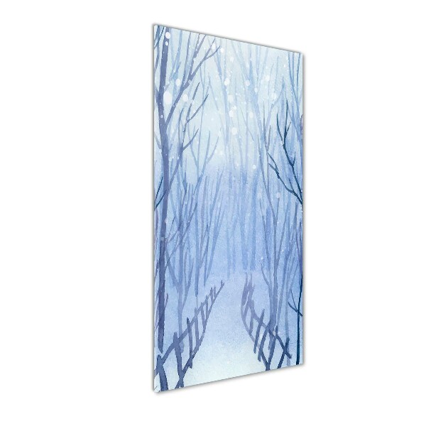 Cuadro decorativo en cristal con canto pulido vertical Bosque en invierno