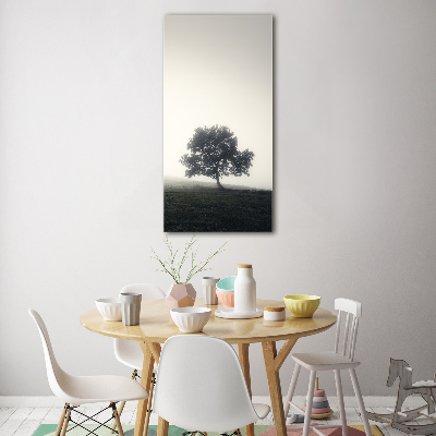 Cuadro de vidrio templado 4mm para pared vertical Árbol en la niebla