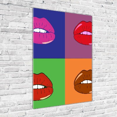 Cuadro decorativo en cristal con canto pulido vertical Labios coloridos