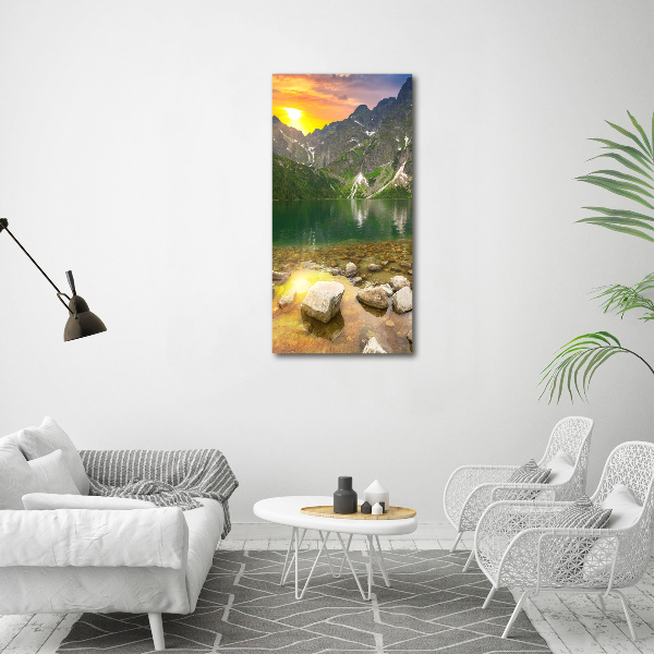 Fotocuadro de cristal elegante para hogar vertical El ojo de mar de los montes Tatra