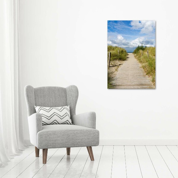 Cuadro de cristal moderno efecto brillo vertical Camino a la playa