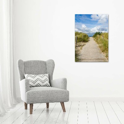 Cuadro de cristal moderno efecto brillo vertical Camino a la playa