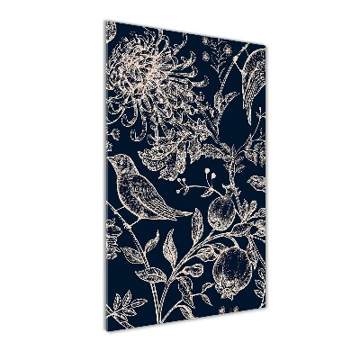 Cuadro de vidrio templado 4mm para pared vertical Flores y pájaros