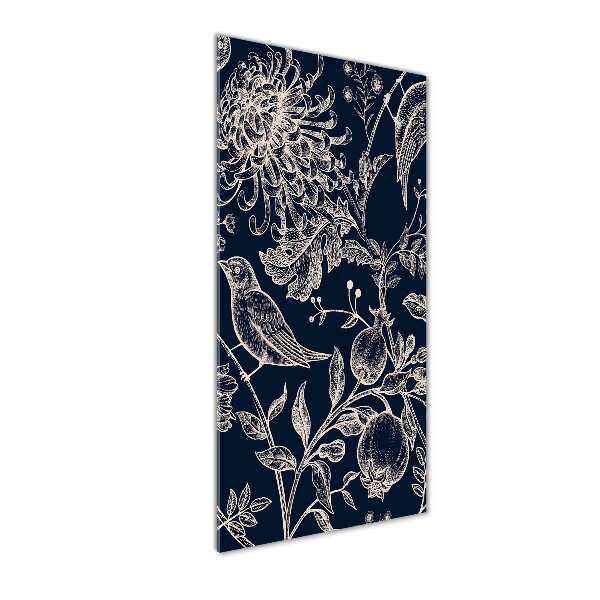 Cuadro de vidrio templado 4mm para pared vertical Flores y pájaros