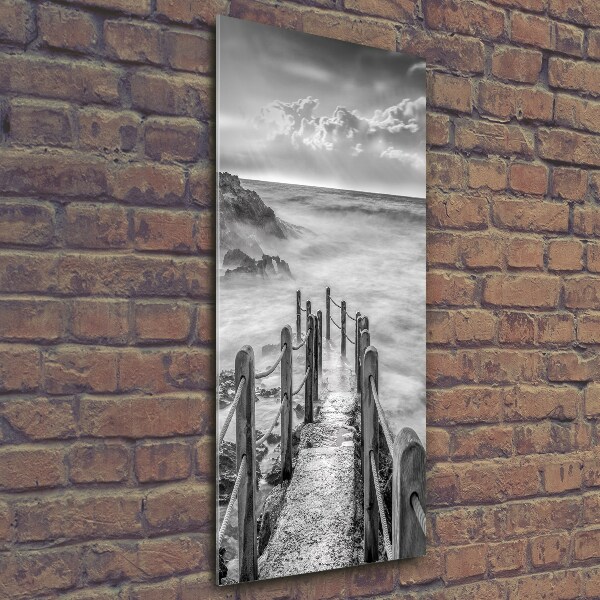 Cuadro decorativo en cristal con canto pulido vertical Camino junto al mar