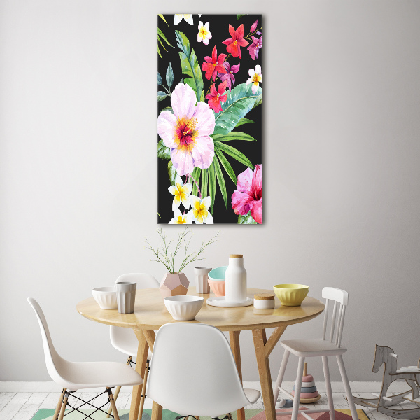 Cuadro decorativo en cristal con canto pulido vertical Patrón hawaiano