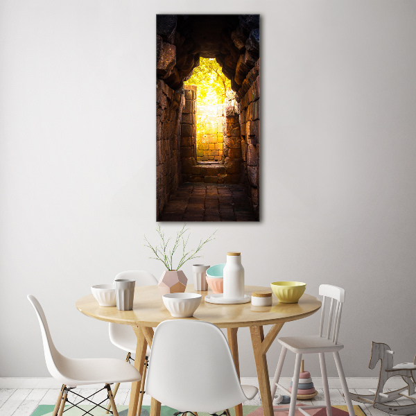 Cuadro decorativo en cristal con canto pulido vertical Las bodegas del castillo